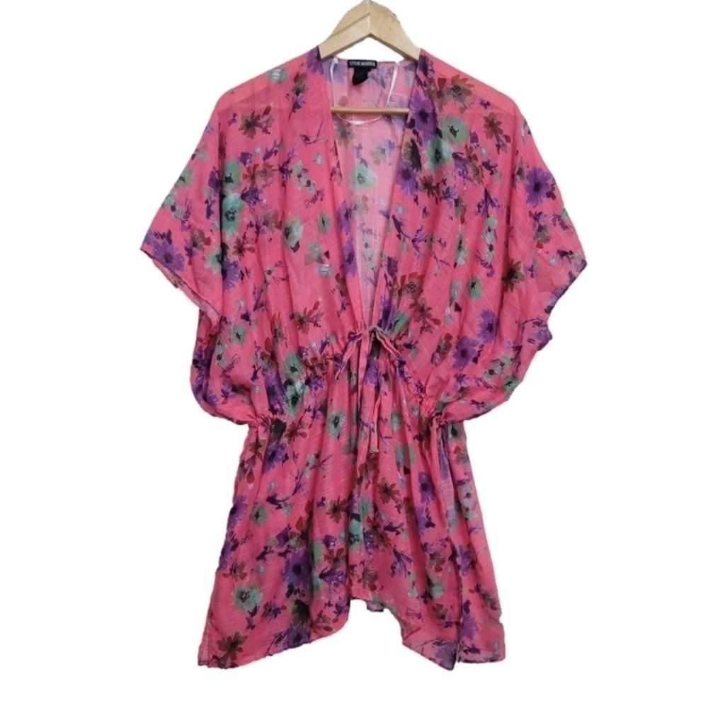 Steve Madden Pink Floral Kimono Style Beach Cover